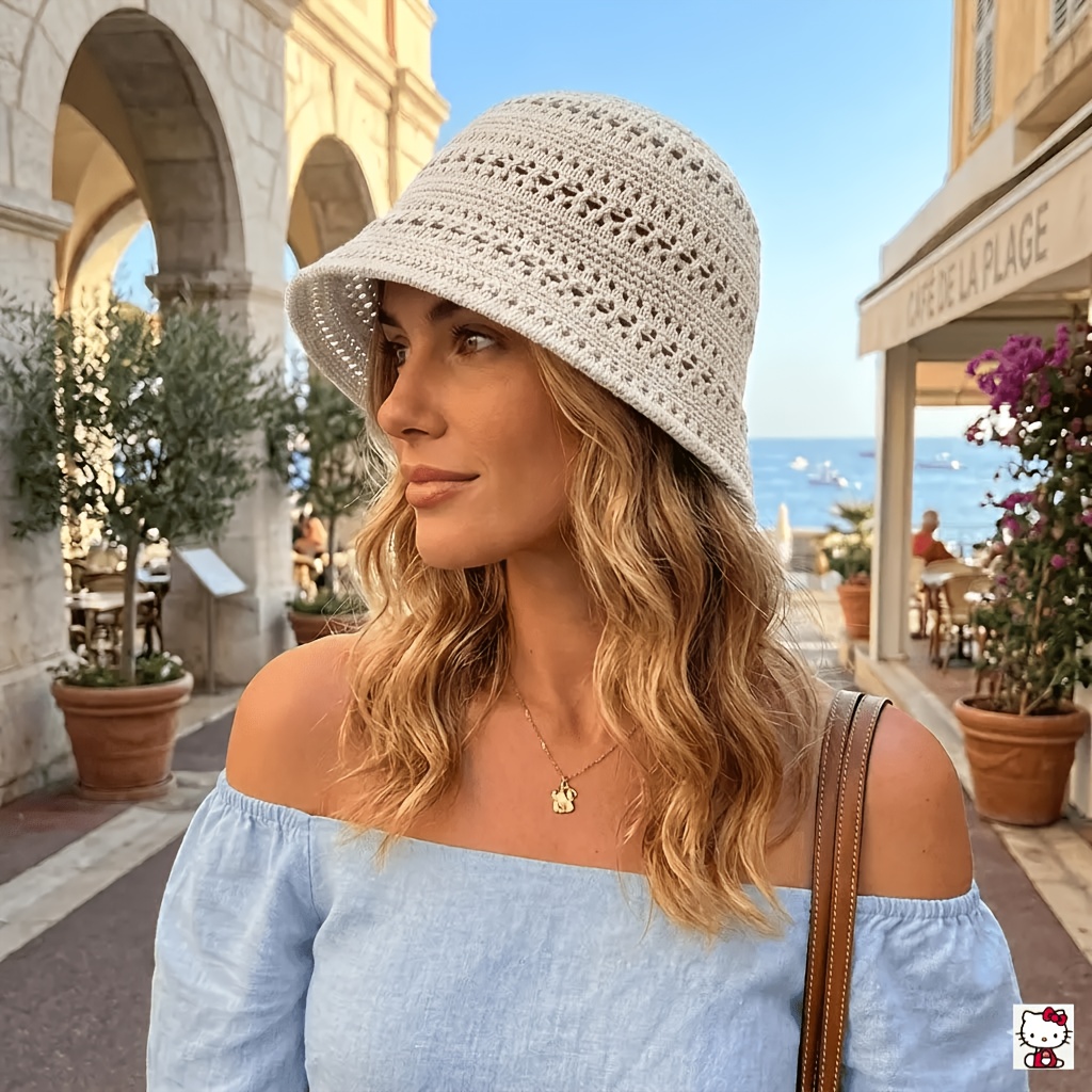 Image of 1pc Of New Summer Women's Hollow-out Sun Hat, Featuring A Breathable, Lightweight, And Stylish Design, Suitable For Shopping, Traveling, And