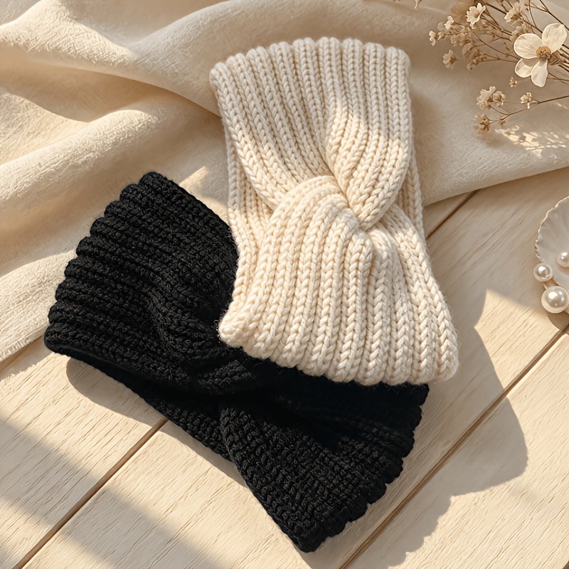 TEMU 2pcs Set: Women's Wide Crisscross Headband And Stretchy, Comfortable Solid Color Headband; Windproof And Forehead-warming For Commuting; Cozy