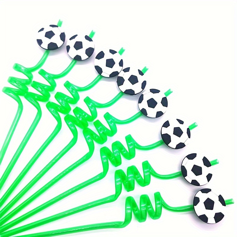 1/8pcs 26cm Reusable Soccer Ball Themed Straws For Sports Party Supplies Reusable Spiral Plastic Straw For Festival Birthday Party Wedding Bar Decorations Supplies Kitchen Utensils