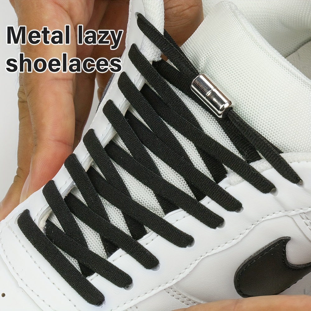 Easy Slip-On No-Tie Elastic Shoelaces with Metal Buckle - Quick Fasten, Machine Washable, Solid Color