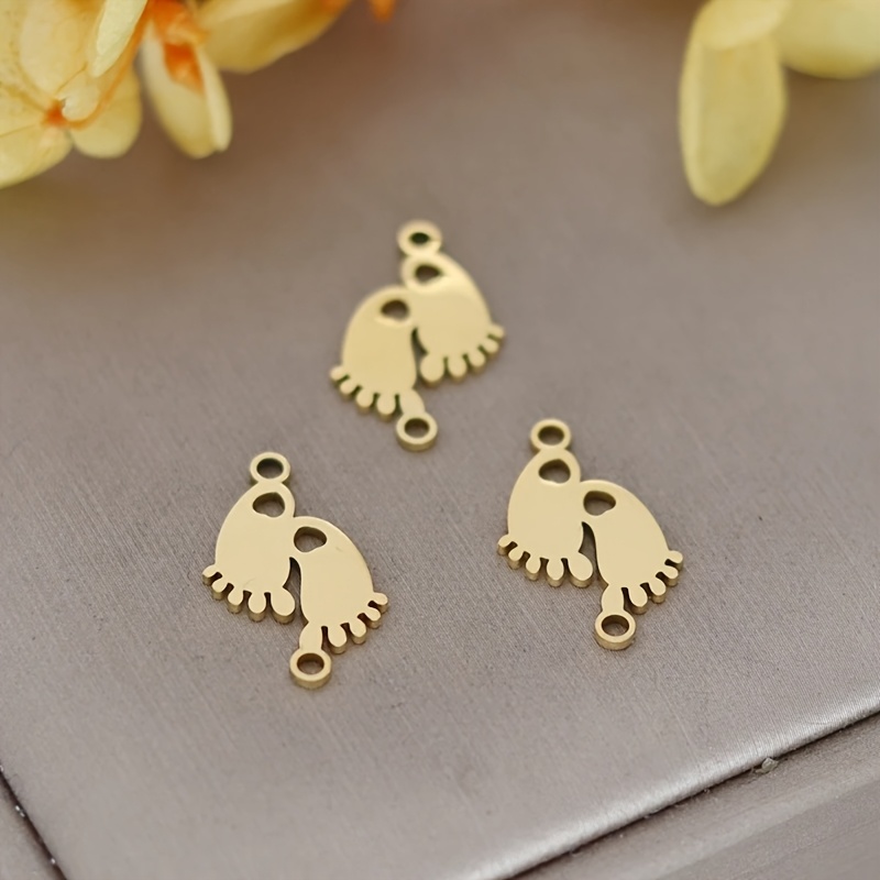 Image of 3pcs Feet Charms Stainless Steel Cute Footprint Pendant Double Hole Connectors For Jewelry Making Supplies Additions