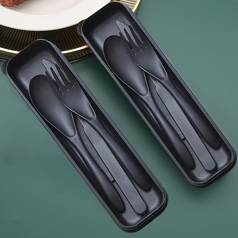 3-In-1 Camping Cutlery Set with Storage Box, Reusable Tableware