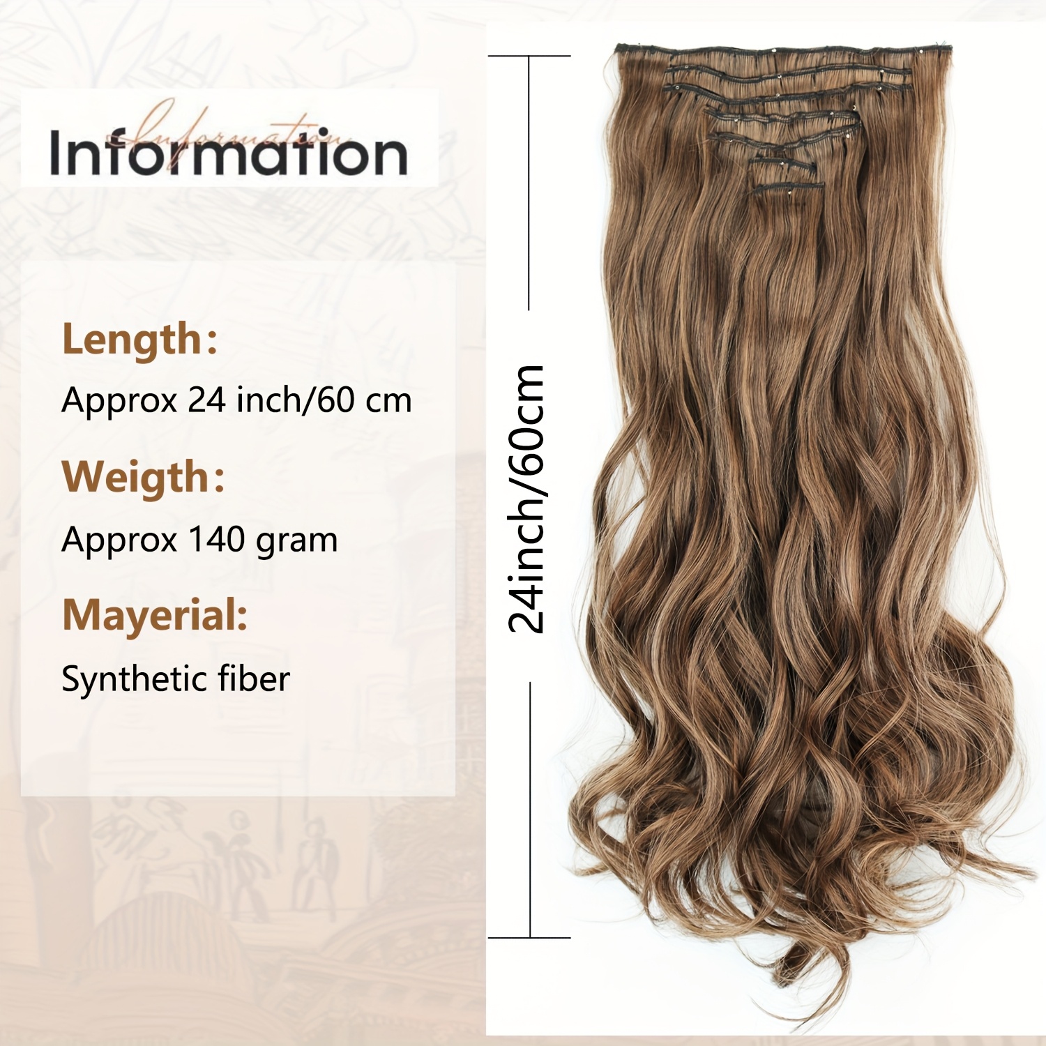 wig clip in hair extensions for women 16 clip curly hair extensions 7 sets of extensions 24inch   wig for everyday parties   and elegant   wig pieces halloween details 3
