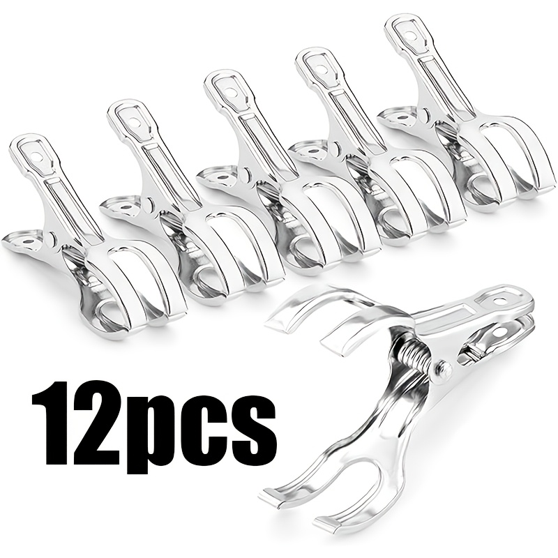 TEMU 12pcs Strong Stainless Steel Anti-wind Clips For Drying Clothes, Hanging Clothes Rack Clips, Fixing The Clothes Rack, Large Opening Anti-wind