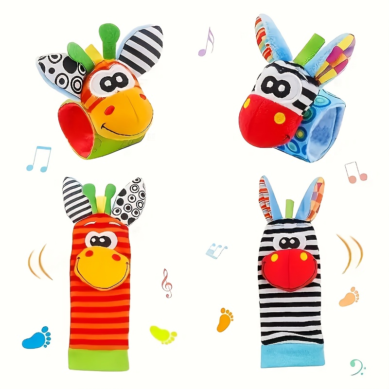4pcs/2pcs Newborn Animal Wristbands With Bells, Toddler Watch With Socks, Color Recognition And Visual Development Toy For Children