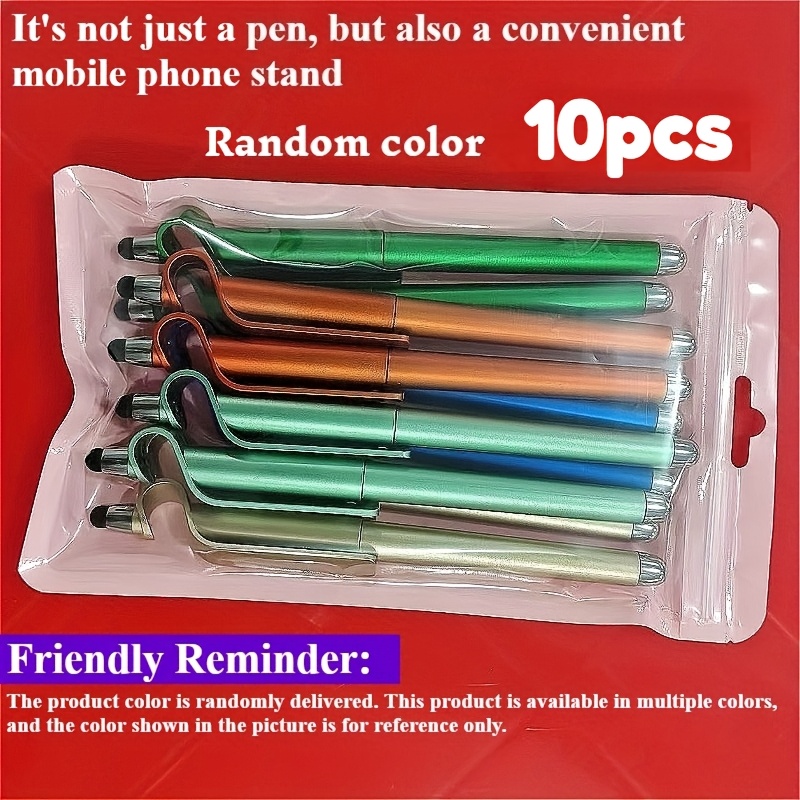 Image of 10pcs Random Color Touchscreen Gel Pens, 3-in-1 Multifunctional Stylus For All Touchscreen Devices, Phone Stand & Signature Pen Included, Ideal 14+