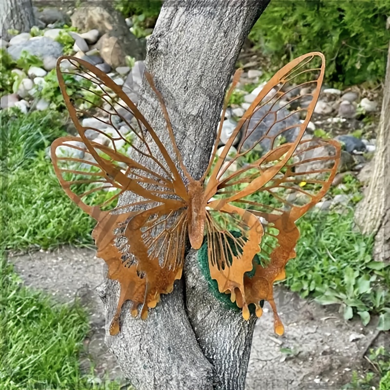 TEMU A Vintage Metal 8-wing Garden Sculpture - Rustic Iron Outdoor Wall Decor, Suitable For Courtyards And Patios - A Unique Nature-inspired Gift For