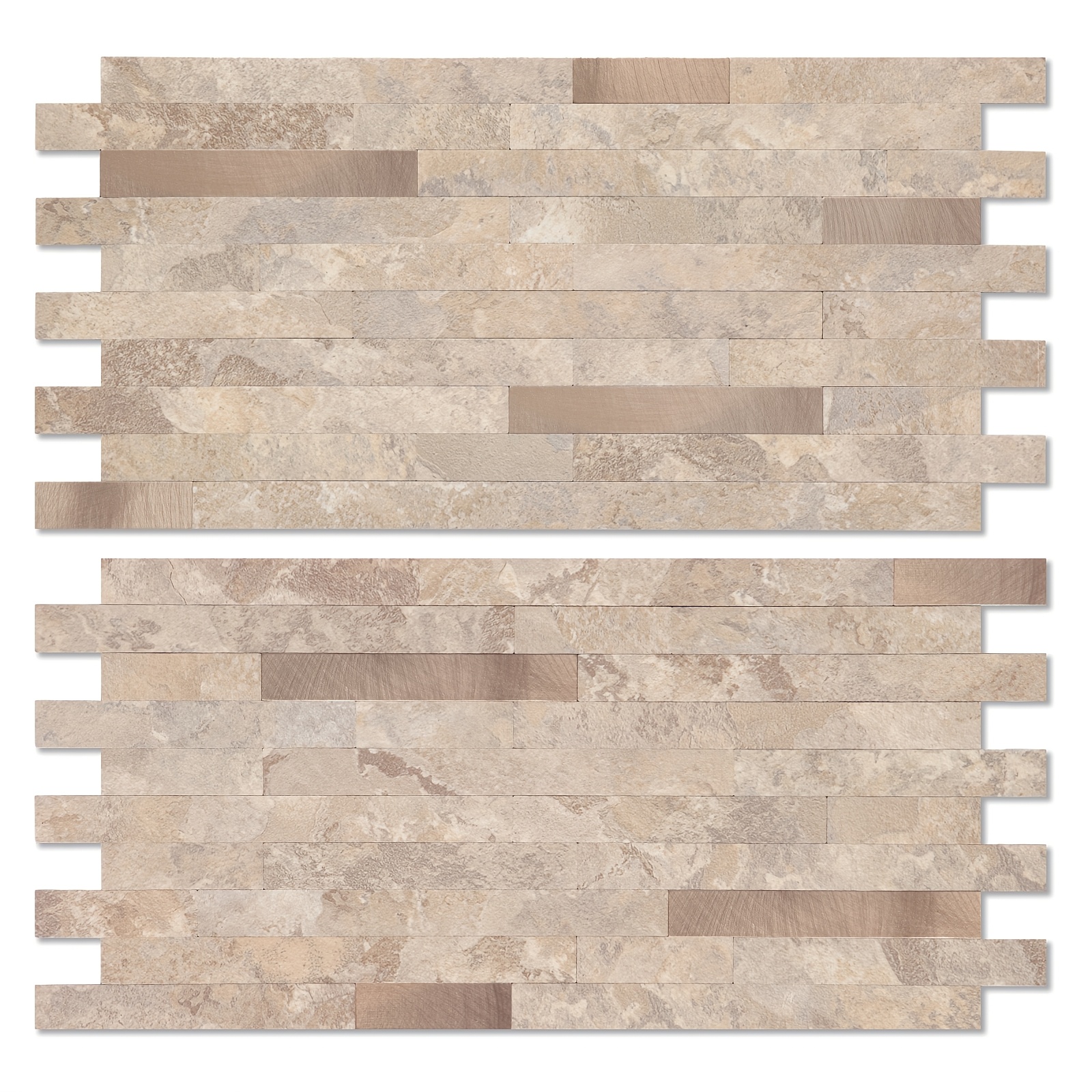 Image of Peel And Stick Stone Metal Backsplash, Pvc Wall Tiles Stick On Tiles For Backsplash Kitchen, Bathroom, Fireplace (6'' X 12'', Beige Stone)