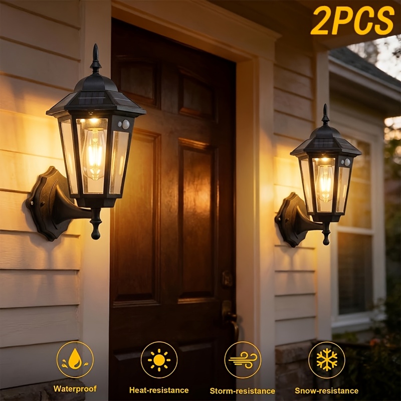 TEMU 2/1pc Solar Wall Lamp, Suitable For Outdoor Use, With , With A Human Sensor, Automatically Lights Up From Dusk To Dawn, Led Outdoor Front Porch