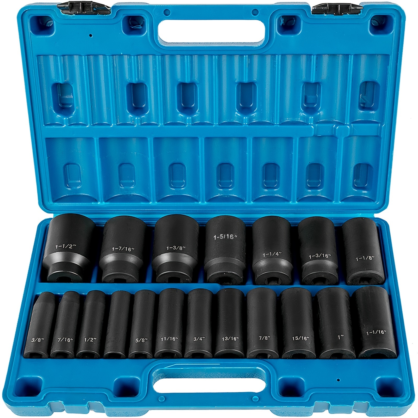 

19pcs Impact Socket Set 1/2 Inches, Deep Socket, 6-point Sockets, Rugged Construction, Cr-v, 1/2 Inches Drive Socket Set Impact 3/8 Inch - 1-1/2 Inch, With A Storage Cage