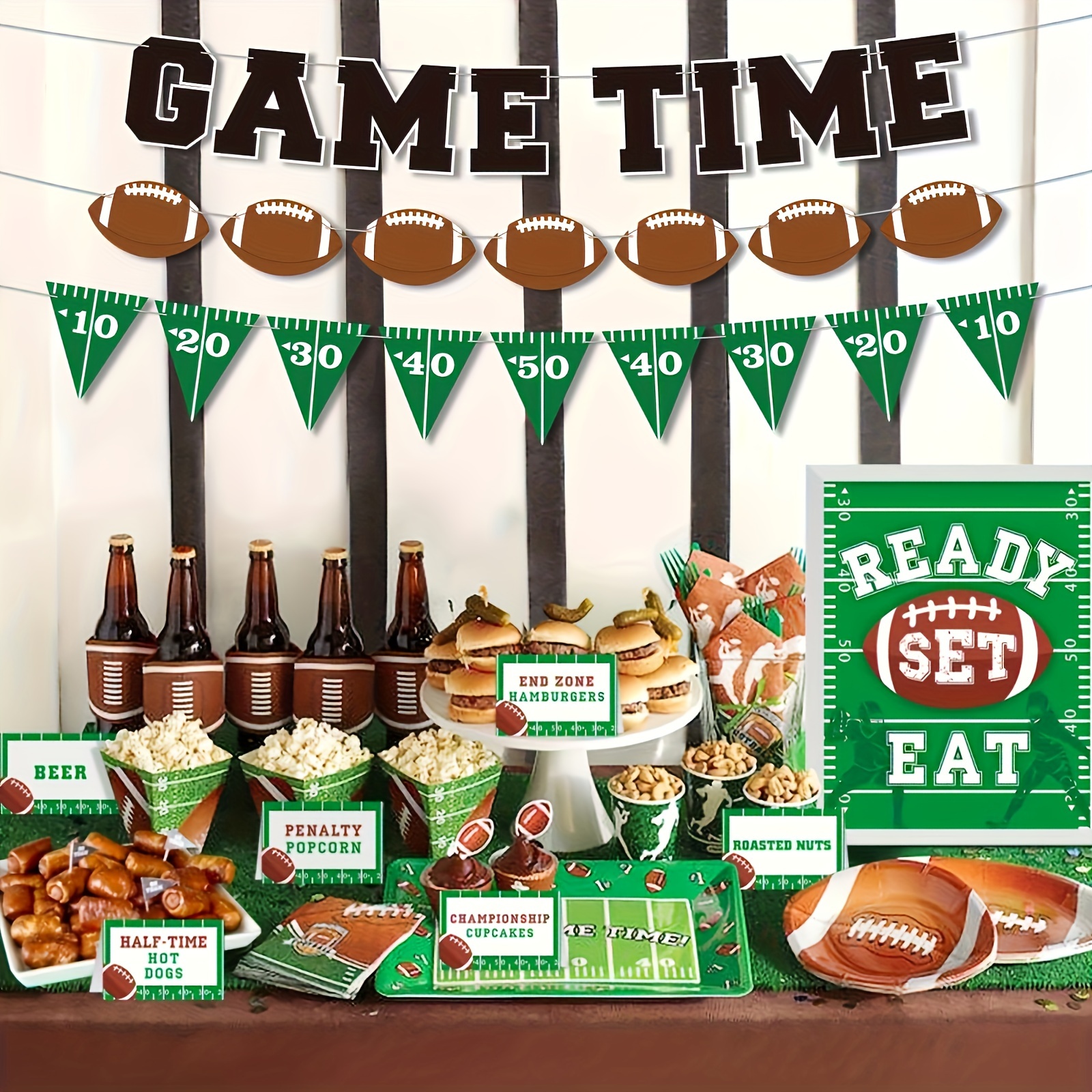 1 set american football themed party decorations polyester   banner yard sign tableware and accessories for sports events and game day celebrations