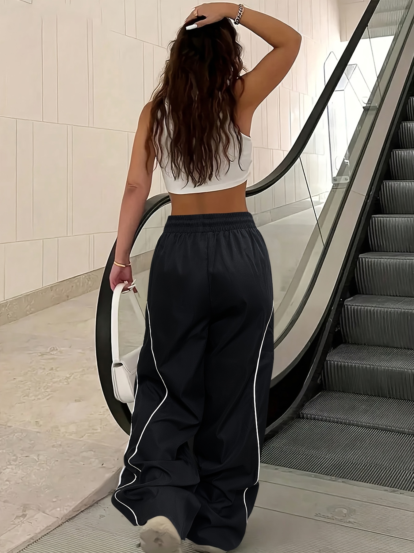 Women'S Striped Color-Contrast Wide Leg Pants with Drawstring Waist, Y2K Style, Non-Stretch Fabric, Perfect for Casual Outings