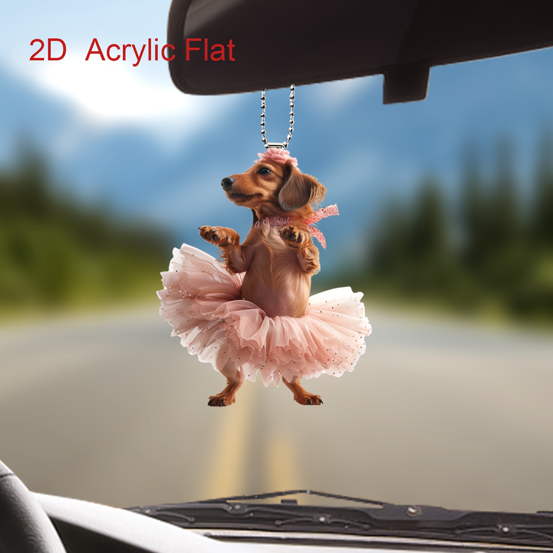 

Ballet Dachshund Dog Car Hanging Ornament, Acrylic 2d Flat Mirror Pendant For Keychain & Auto Interior Decoration