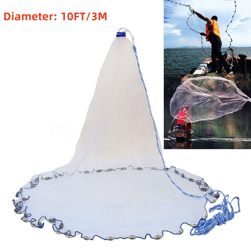 TEMU 8ft/10ft Diameter Throw Fishing Cast Net - Strong Nylon Mesh 3/8in Mesh Size, Transparent Thread, Fishing Line Without Ring Hand Cast Net - For