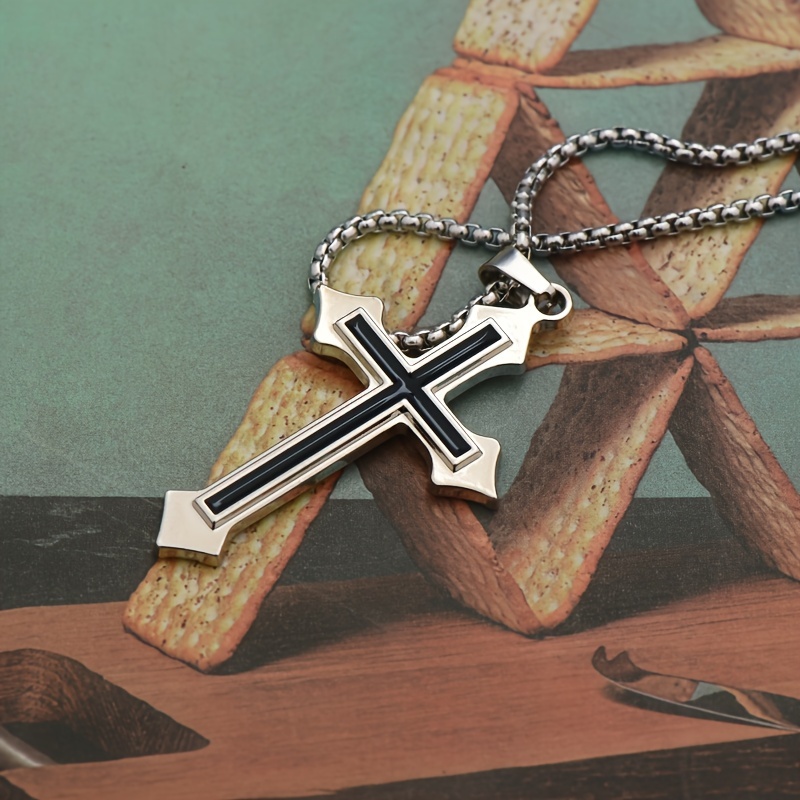 fashion cross pendant necklace for men details 3