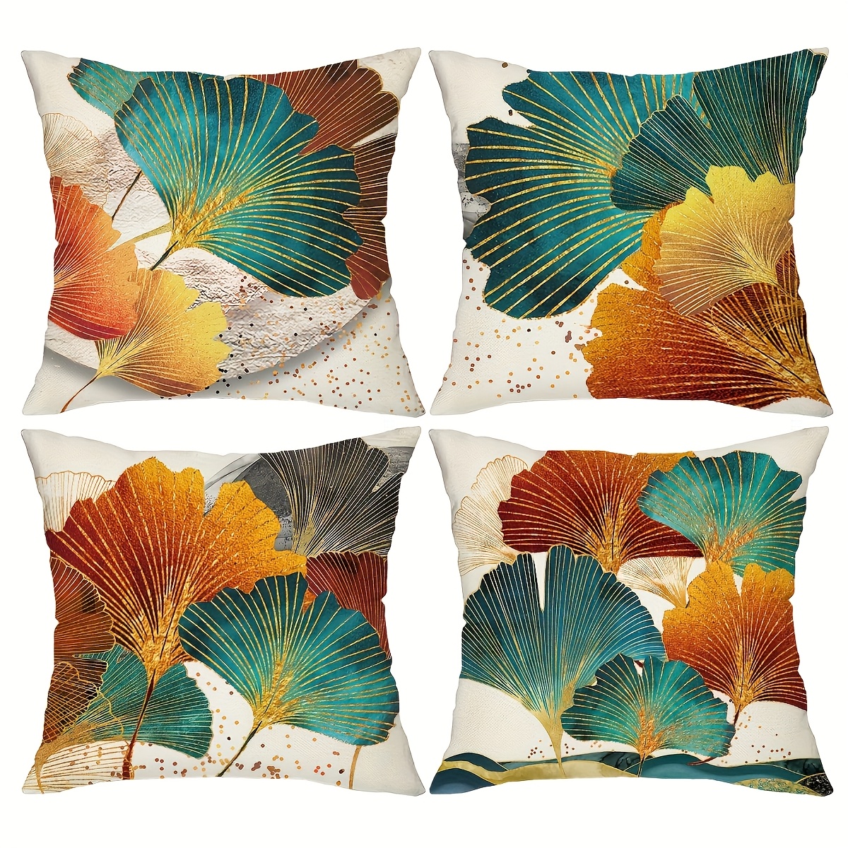TEMU 4 housses de coussin à motif feuilles de ginkgo, 17.72 X 17.72 pouces, décorations d'art moderne , housses de coussin pour décoration intérieure