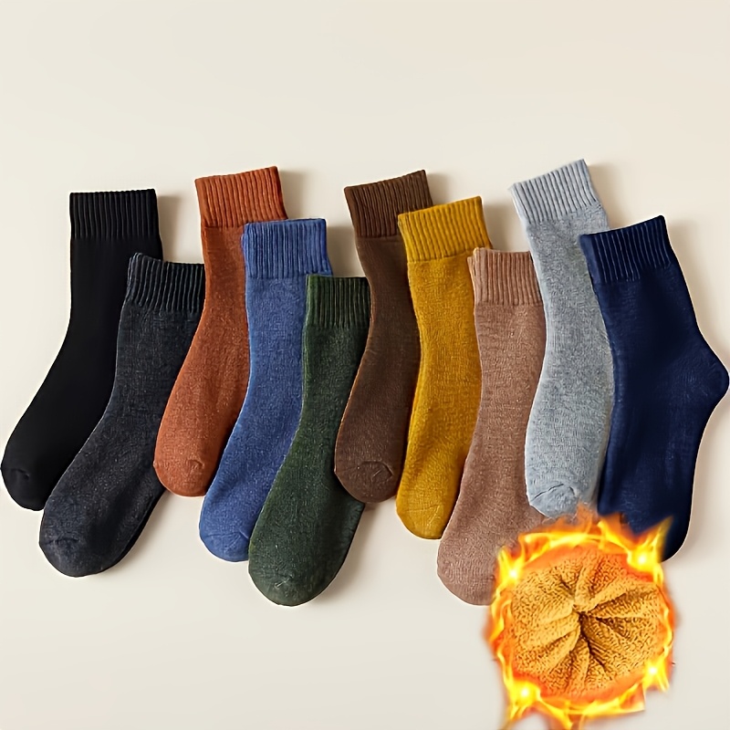 TEMU 10 Pairs Of Women's Colorful Warm Mid-calf Socks, Fashionable And Versatile Thick Solid Terrycloth Socks, Autumn/ Socks, Postpartum Socks,