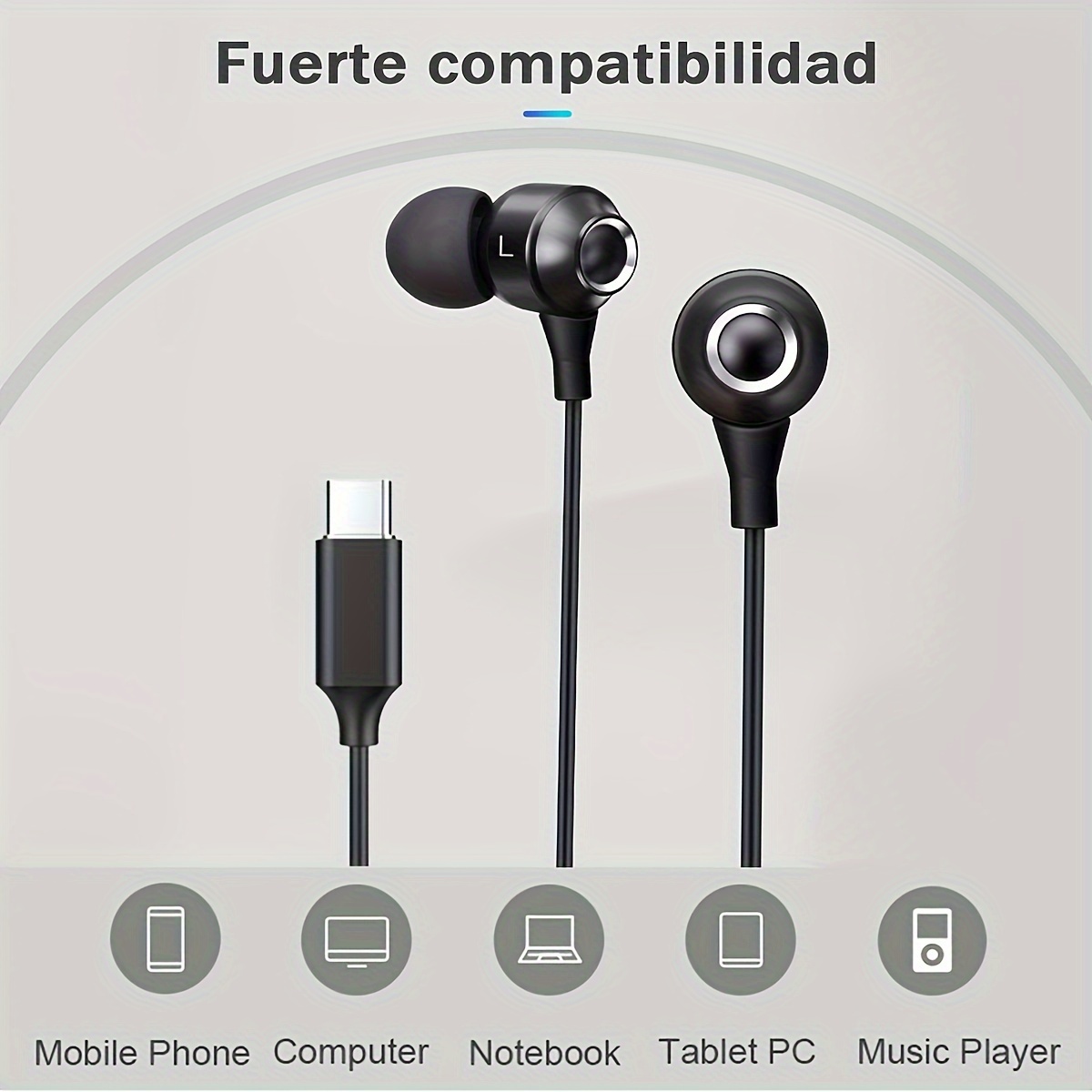 Universal Wired Headphones Type c Flat Head In ear For Temu