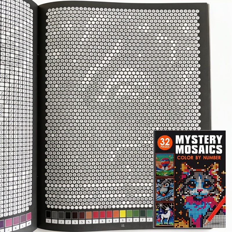 32-page Adult Pixel Art Coloring Book, Mystery Numbers Coloring Book For Kids/adults, 32 Different Patterns, Adult Stress-relief Activity With And Scenes, Gift For Creative Enthusiasts
