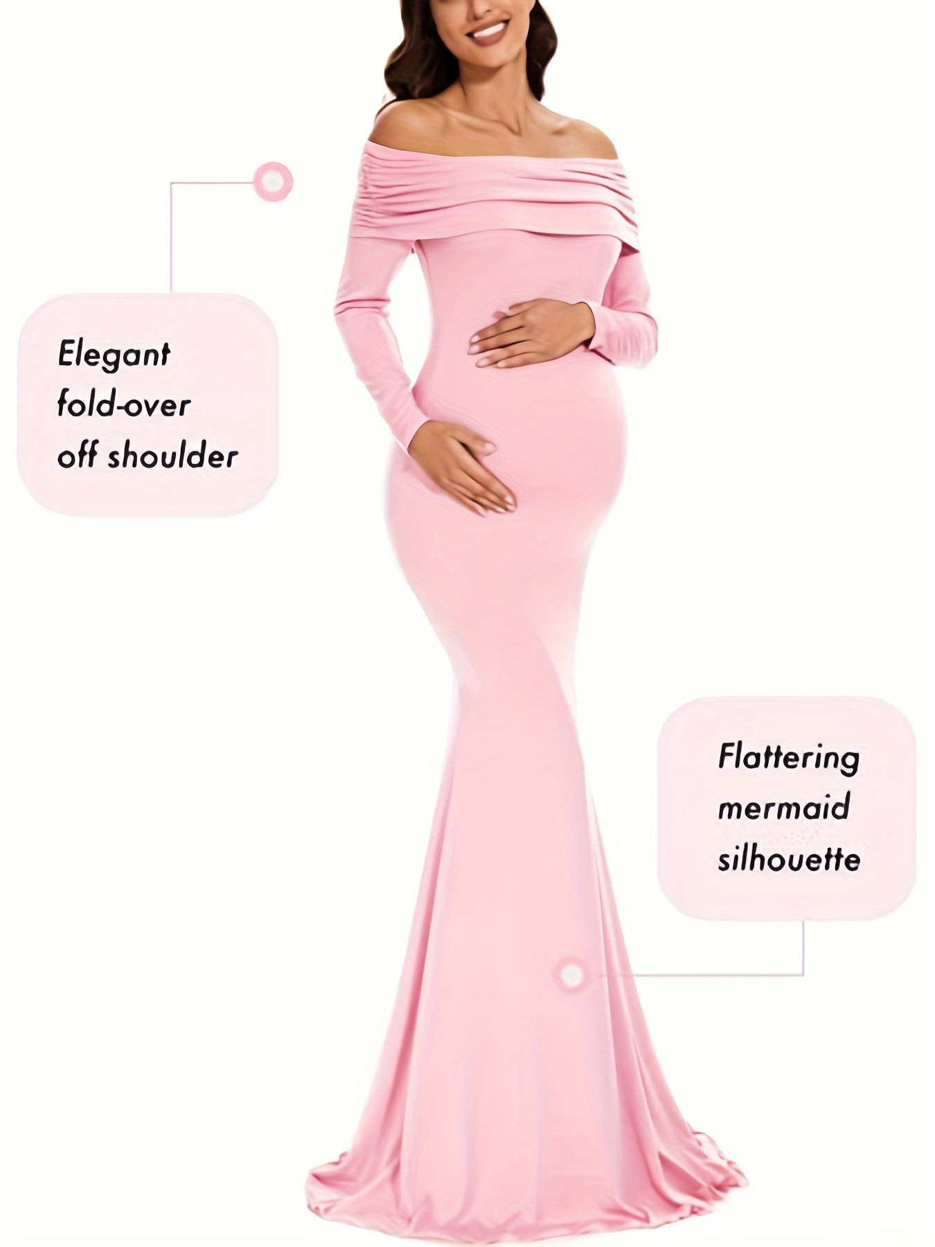 womens shoulders maternity dress long sleeve ruched - Temu
