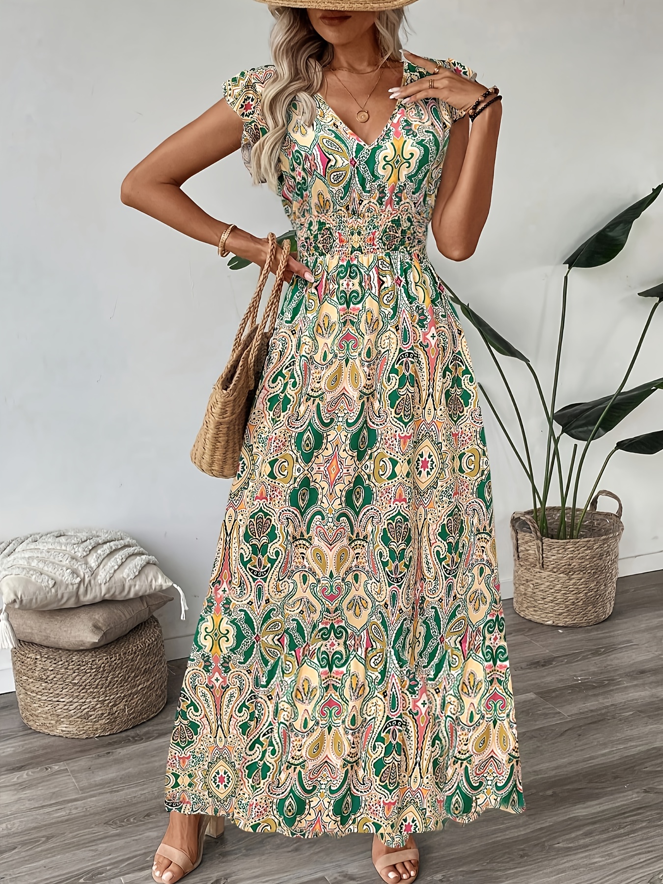 long flowy holiday dress PRETTYGARDEN Women's Fall Boho Maxi Dress Floral Long Sleeve V Neck Fl