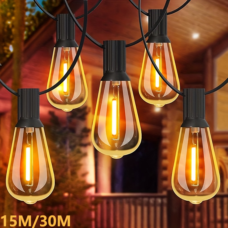 zdjęcie przedmiotu 30M/15M ST38 Solarne Świetlne Girlandy z Regulacją Jasności - IP65 Wiszące Lampki Fairy Lights na Patio z Żarówkami LED Edison do Użytku Zewnętrznego na Werandę, Patio, Podwórko, Ogrodzenie i Uroczystości Świąteczne - Dekoracje na Boże Narodzenie Halloween