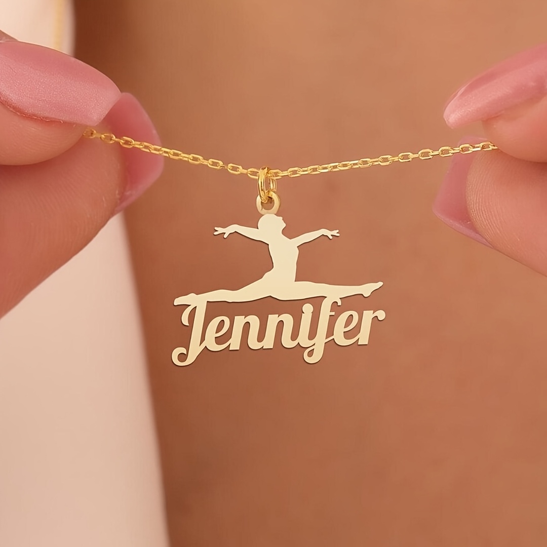 

Elegant Stainless Steel Ballet Dancer Pendant Necklace, Customizable Name Jewelry For Women, Simple Artistic Gymnastics Charm, Accessory, Fashion