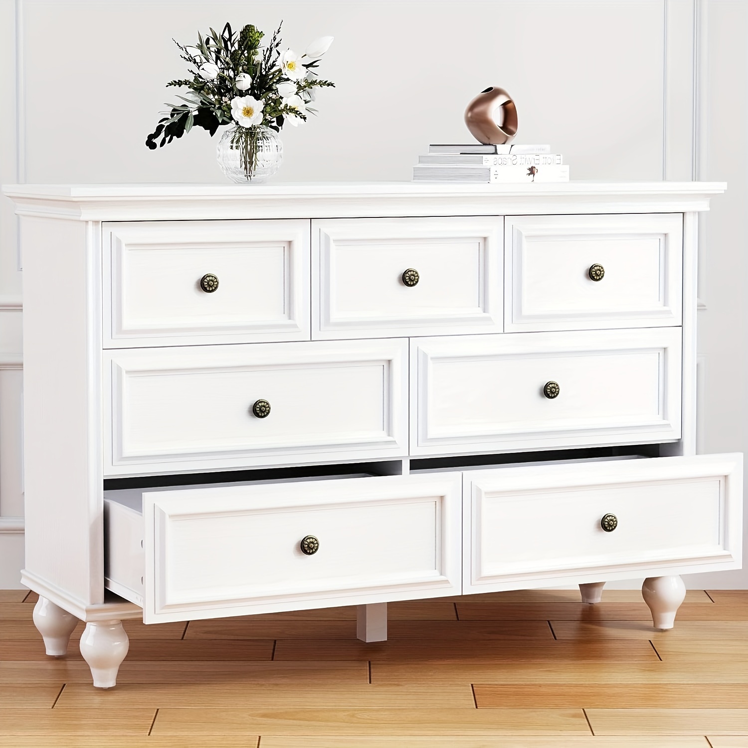

7 Drawer Dresser For Bedroom, Drawer Of Chest With Metal Handles, Tv Stand, Closet Organizers And Storage Clothes, Vintage Tall Dresser For Bedroom, Living Room, Entryway, And Closet, White
