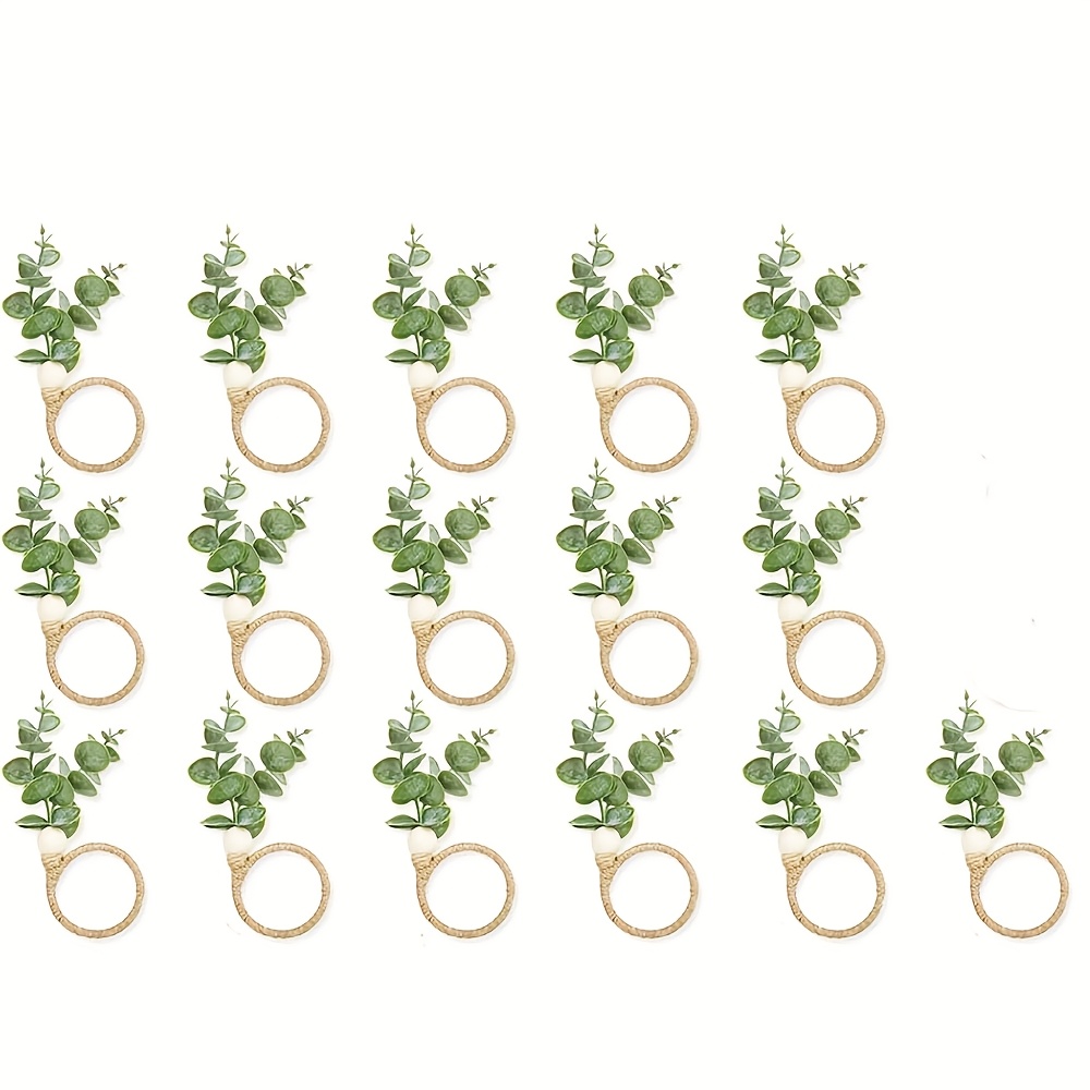 TEMU Napkin Rings Set Of 16, Eucalyptus Leaf Napkin Rings, Boho Napkin Rings, Wood Bead Farmhouse Napkin Ring Holder For Weddings Party Spring Summer
