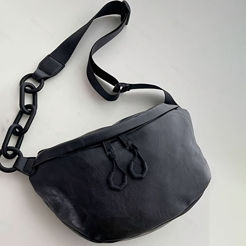 TEMU Black Soft Waist Bag For Women, High-end Chain Shoulder Crossbody Bag, Fashionable Shopping Chest Bag, Belt Bag, Travel And Date Waist Pouch