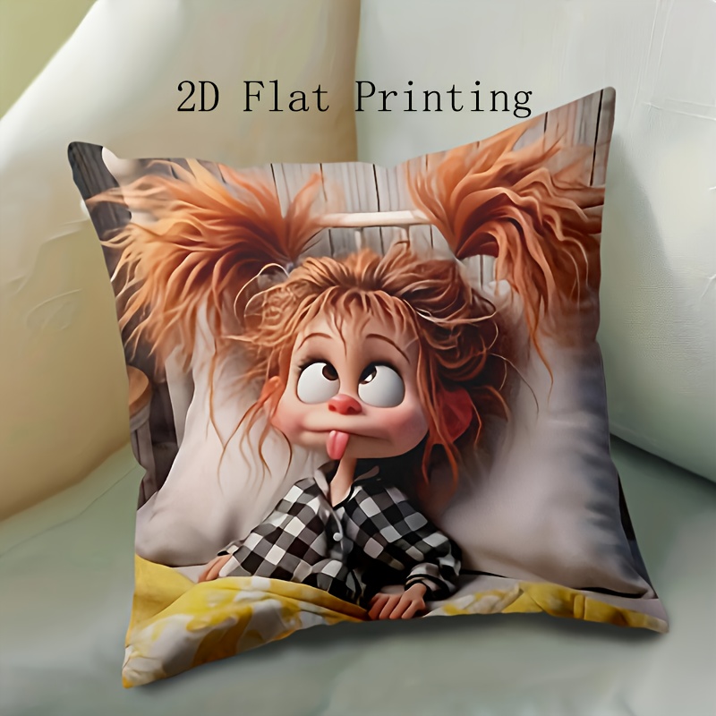 TEMU 2d Flat Printing, A Fun Doll Pillowcase - Vibrant Printed Design, Hypoallergenic Polyester With Zipper Closure, Machine Washable - Decorating
