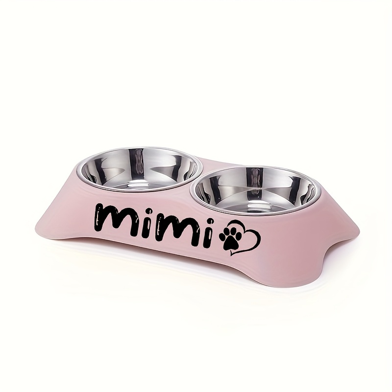 TEMU Gamelle pour animal de compagnie personnalisée en acier inoxydable et plastique, imprimée avec le nom de l'animal. à double gamelle et manger,