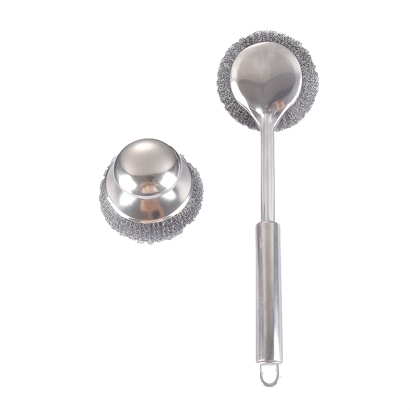 TEMU 2pcs Stainless Steel Kitchen Cleaning Brushes, Heavy-duty Cookware And Tableware Cleaning Tools For Removing Stains, Pot Brush With Steel Wire,