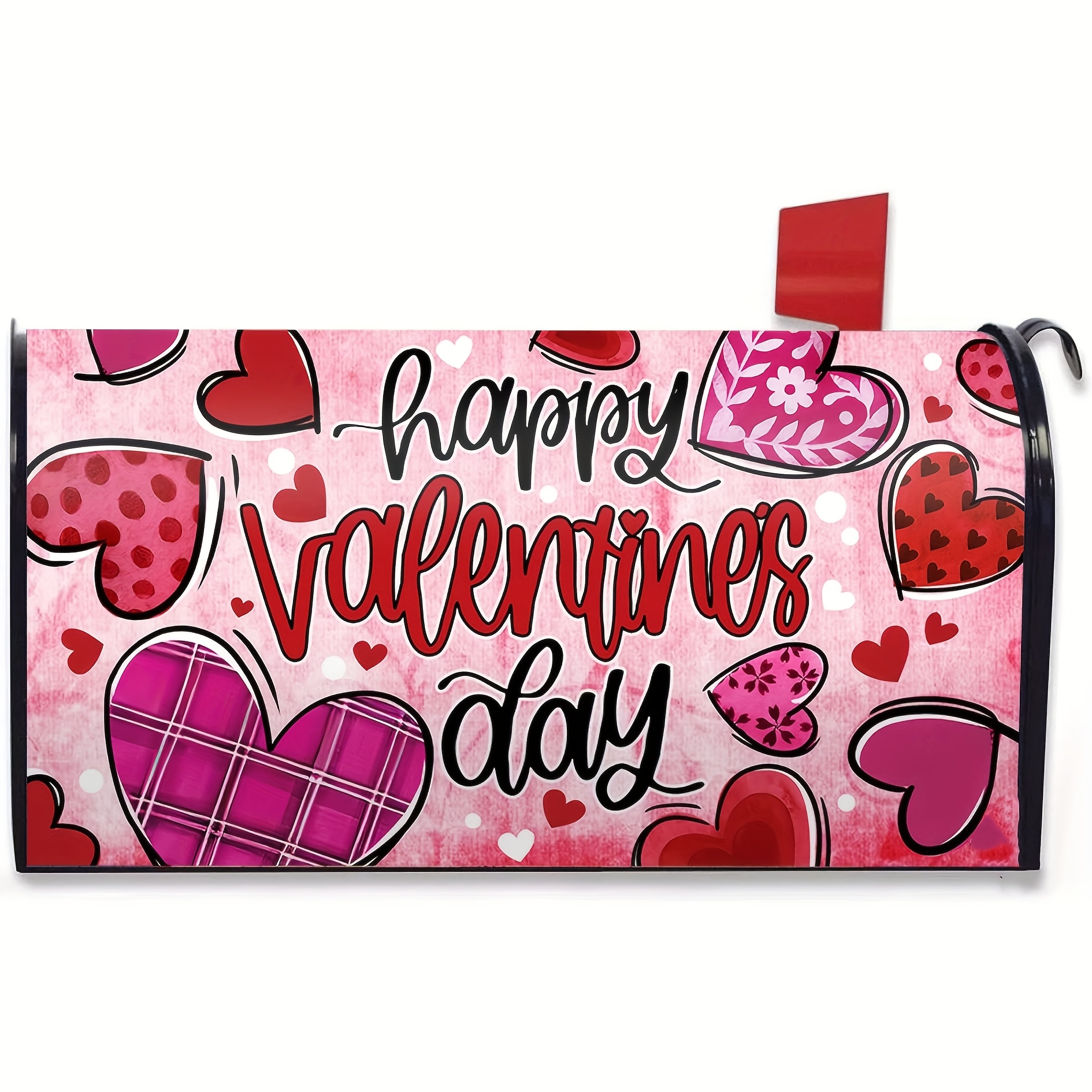 

1pc, Happy Valentine's Day Mailbox Cover With Snap Fastening, Standard Size 21 X 18 Inches, Featuring , Decorative Wrap For Post Letter Boxes, Check Design For Garden And Outdoor Decoration.