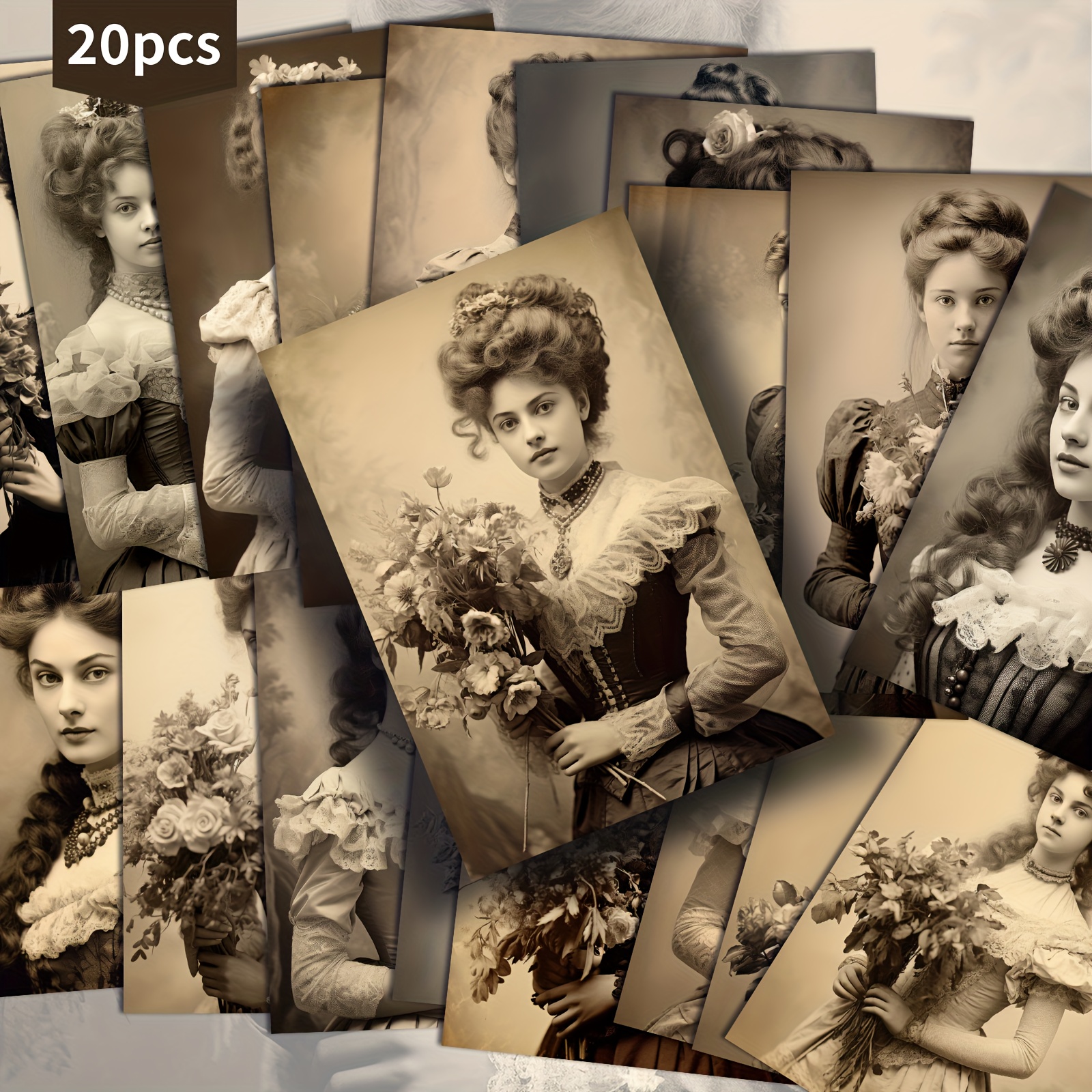 TEMU 20 Paquetes de Postales de Papel con Retratos de Chicas y Flores - 4x6 pulgadas, Papel para Diarios de Recortes, Ilustraciones Clásicas de ,