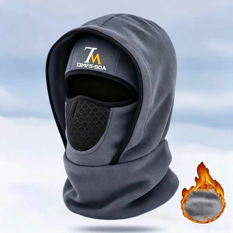 TEMU Bonnet pull épais d'automne et d'hiver, unisexe avec bonnet en peluche, bonnet intégrant protection du visage et du cou, masque pour les