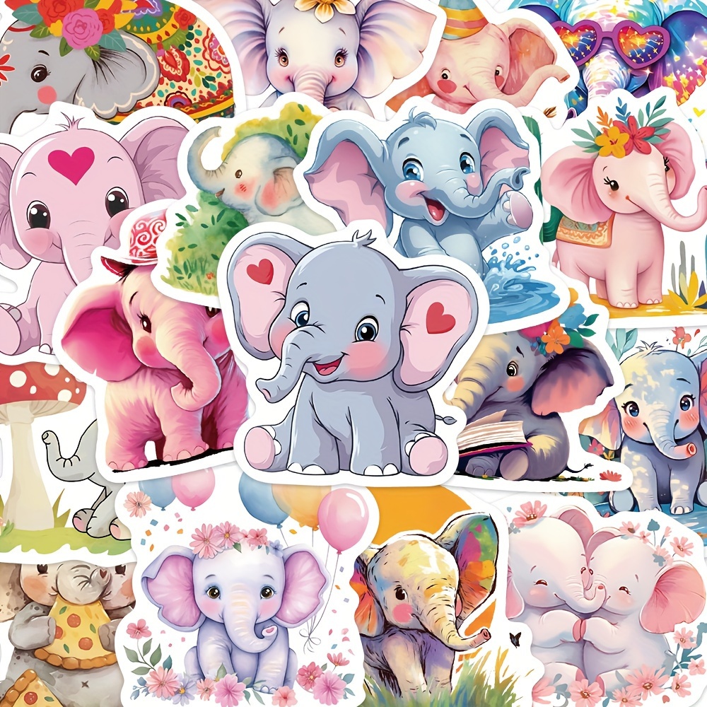 

50pcs Cartoon Elephant Stickers - Pvc, Laptops, Journals & Phone Cases