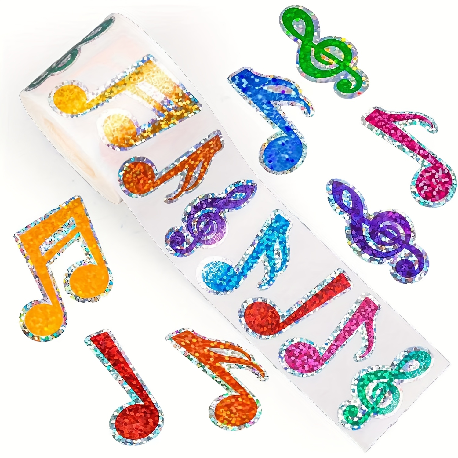 500pcs/roll Glitter Colorful Musical Note Pattern Stickers Party Gift Wrapping Label Stationery Stickers