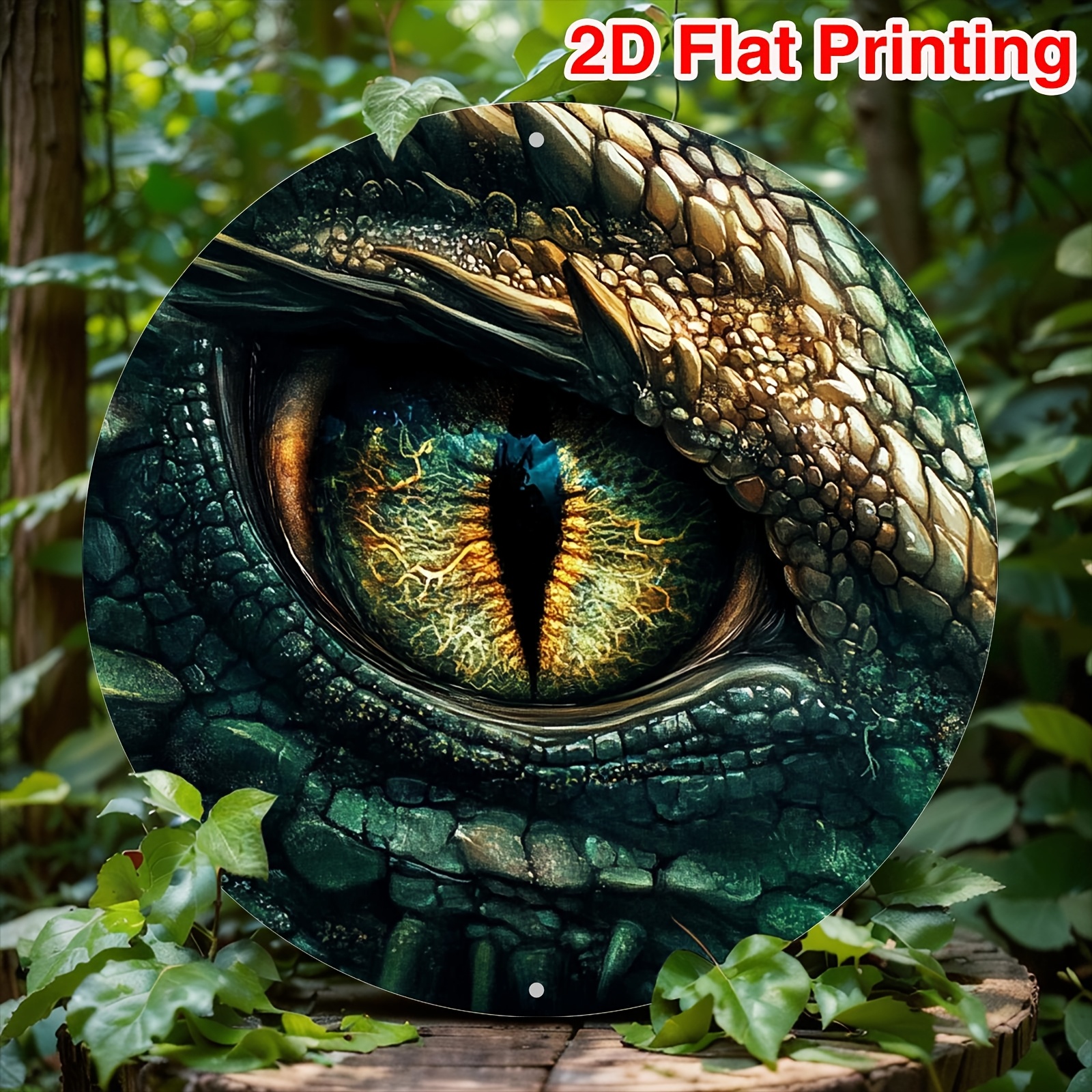 TEMU 2d Flat - Vintage Dragon Eye 2d Aluminum Wall Art - 8" Round Metal Sign With Intricate Design, Home, Office, Or Bar Decor | Ideal Thanksgiving &