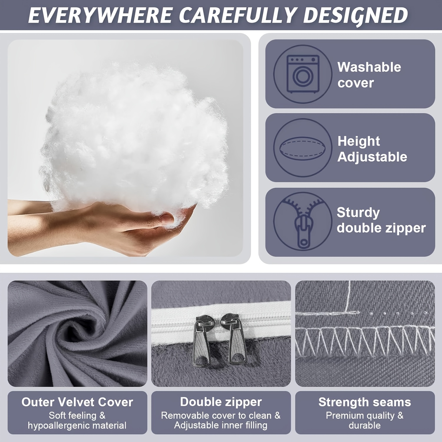 Side Sleeping Pillow with Cover, Ergonomic U-Shaped Design. Adjusts for Abdominal And Hip Support. Multi-Positioning Pillow Conforms to Your Natural Body Shape, Providing Comfortable Sleeping Positions for Back, Stomach, And Side Sleepers