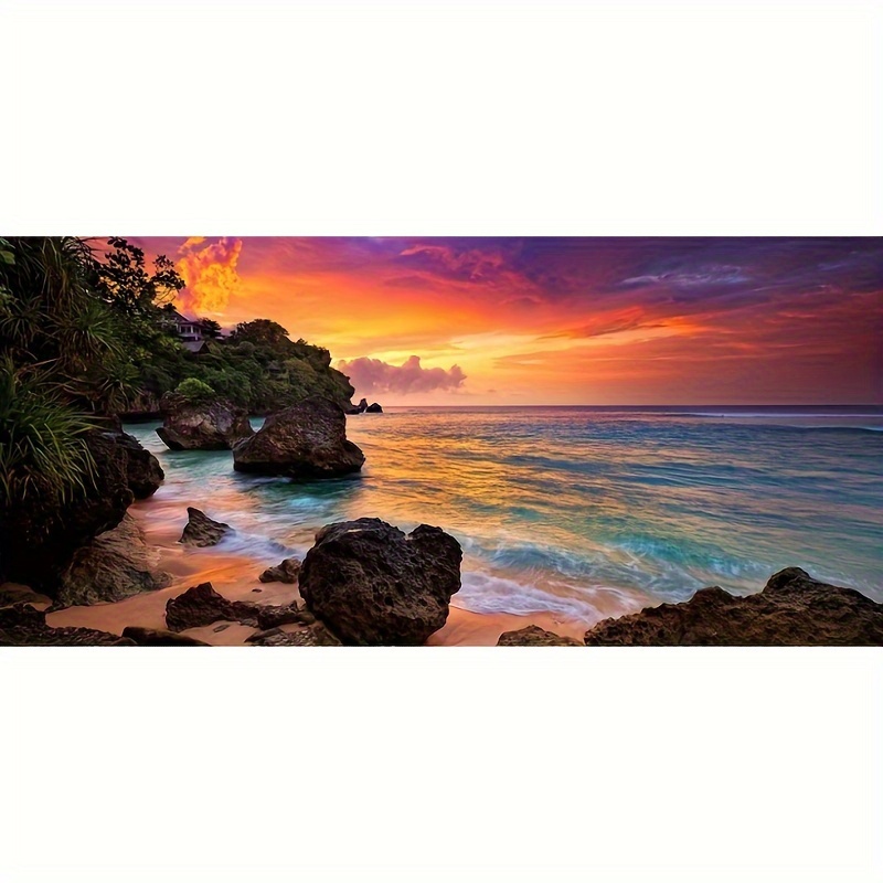 

Sunset Beach 5d Diy Diamond Painting Kit For Adults - Round Acrylic Gems, Home Wall Decor & Craft Gift, 15.7x31.49 Inches