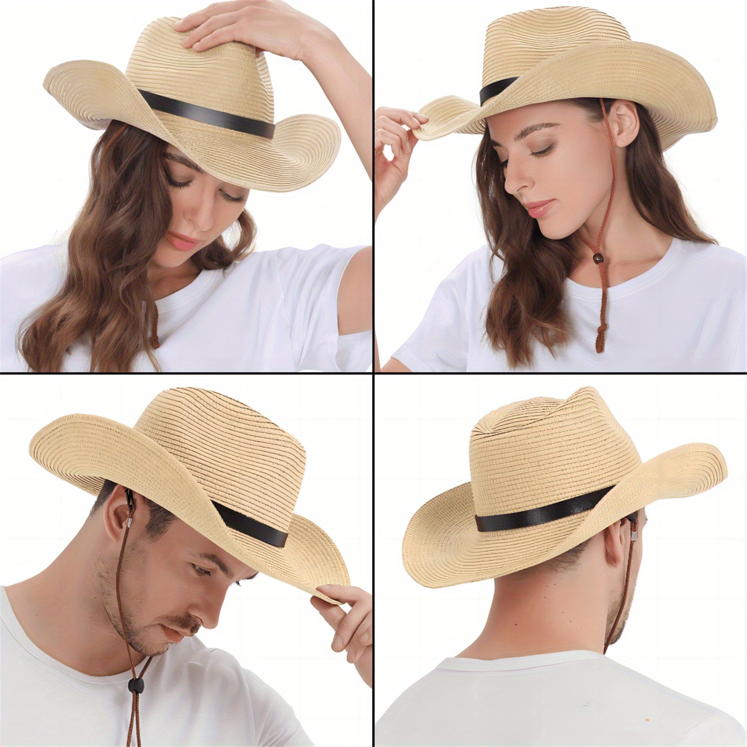 1pc unisex wide brim straw cowboy hat straw cowboy hats men  display picture 2