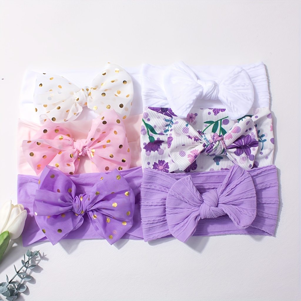 E-shop 6er-Pack Baby Schleifen Nylon Haarbänder, Weich, Bequem, Elastische Haar-Accessoires, Süße Kopfbedeckungen, Geeignet für 0-2 Jahre