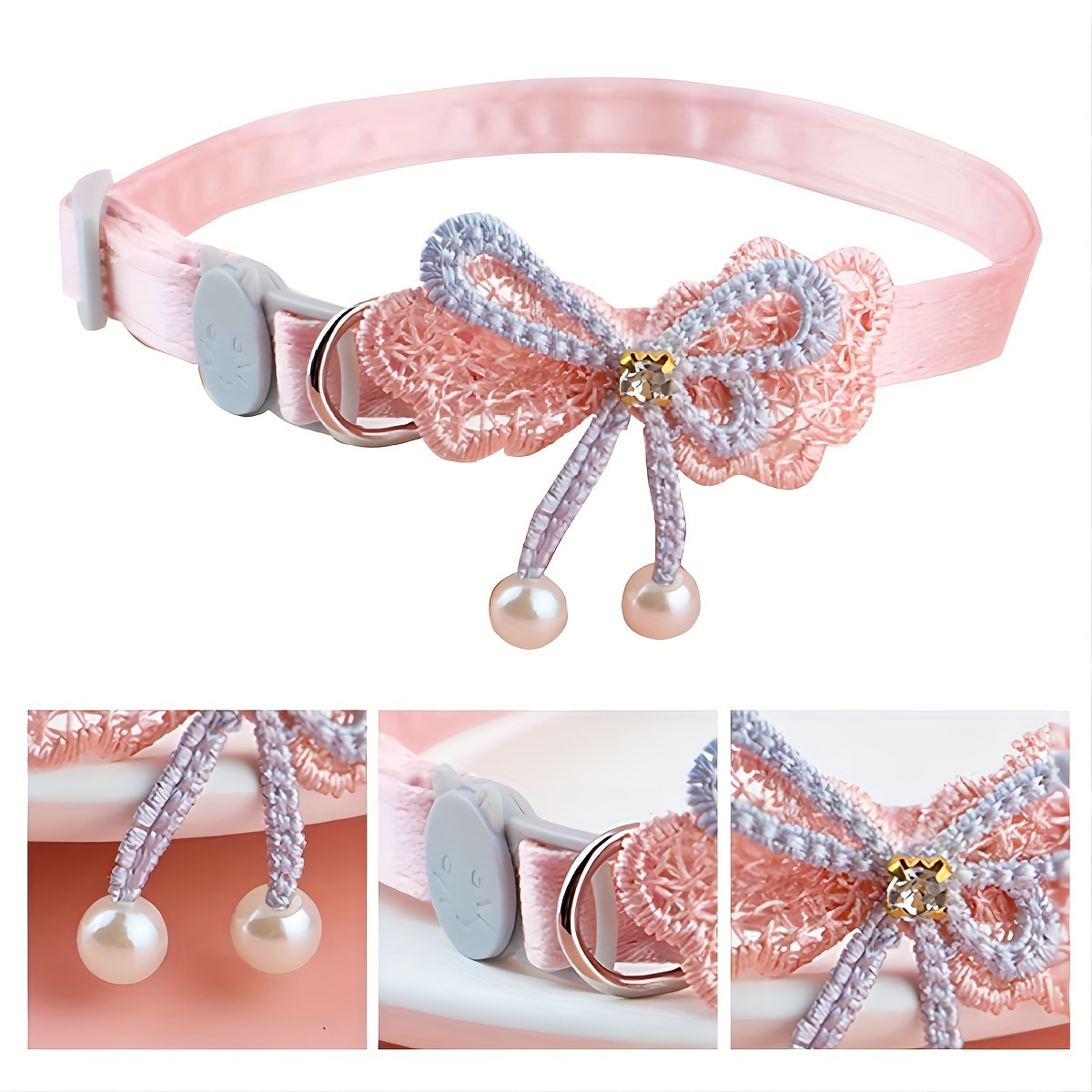 chic adjustable cat collar with lace bow tie soft comfortable polyester for everyday party wear Product details 0