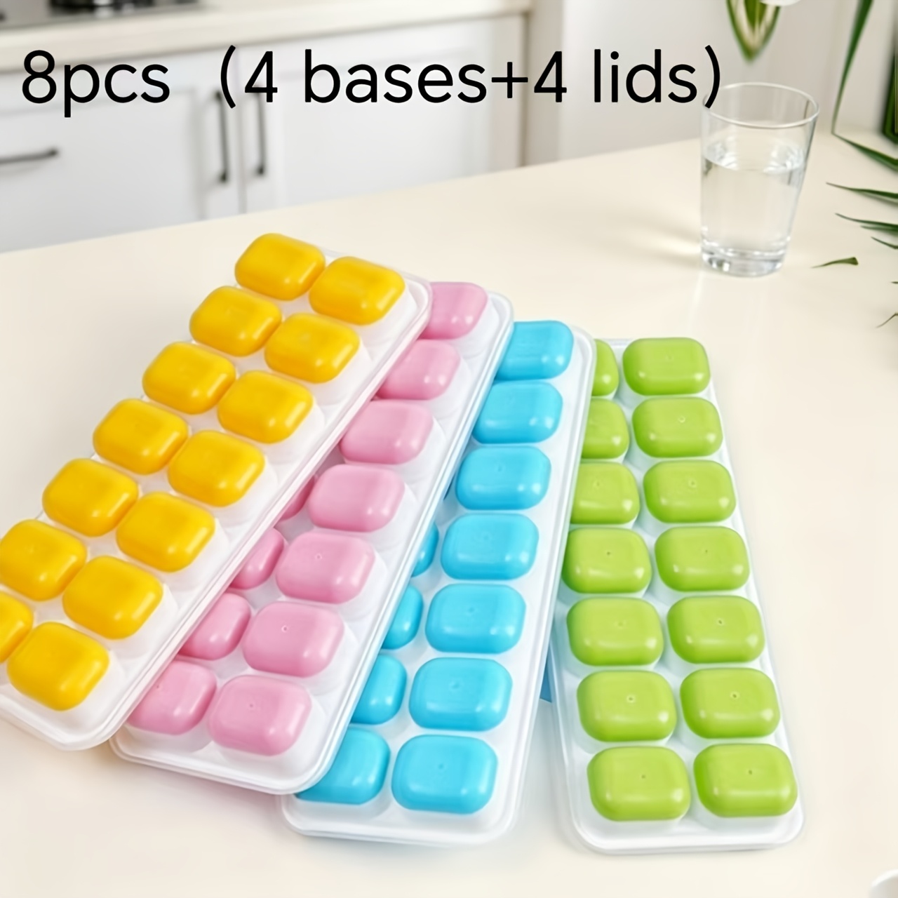 Image of 8pcs (4 Lids And ) Upgraded 14-grid Cube Of Ice Tray With Lid, Soft Bottom Easy-release Ice Molds, Cube Of Ice Box, Suitable For Holidays And Outdoor Use, , Kitchen Essential