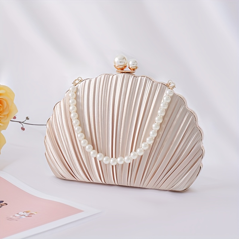 Evening Bag with Pleats and Pearls, Stylish Bridal Accessory