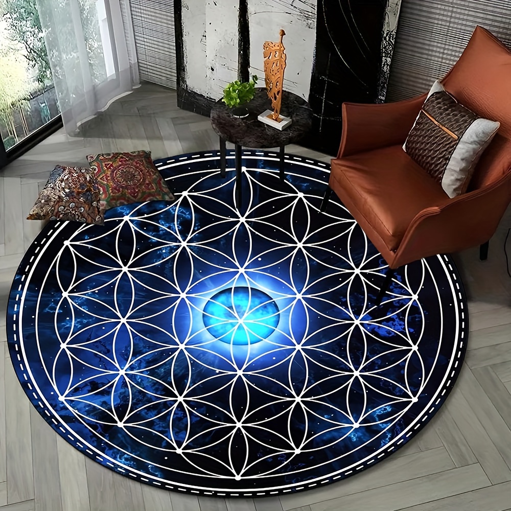 

1pc 800g/m2 Crystal Velvet Geometry Mandala Chakra Round Carpet, Bohemian Mystical Rug, Chair Living Room Bedroom Sofa Decoration Rug, Non-slip Area Rug
