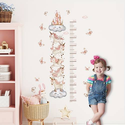 charm adorable cartoon castle growth chart wall sticker self pvc ideal for room nursery decor features fun animal figures a and whimsical atmosphere decoration castle theme self chart