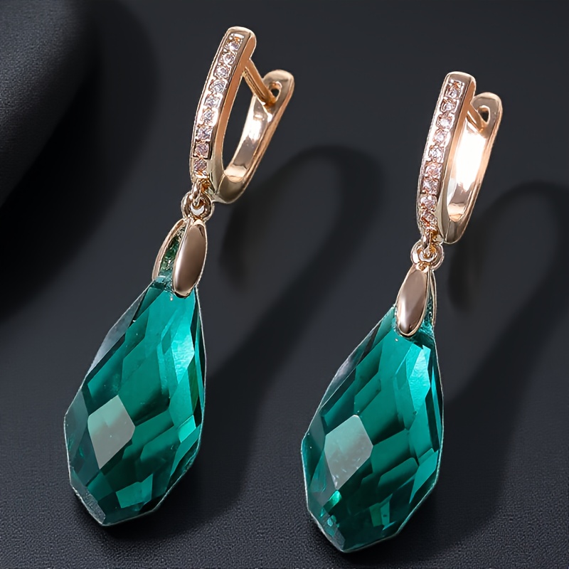 Image of 1 Pair Green Drop Earrings For Women Golden Color Vintage Boho Trendy Fine Jewelry