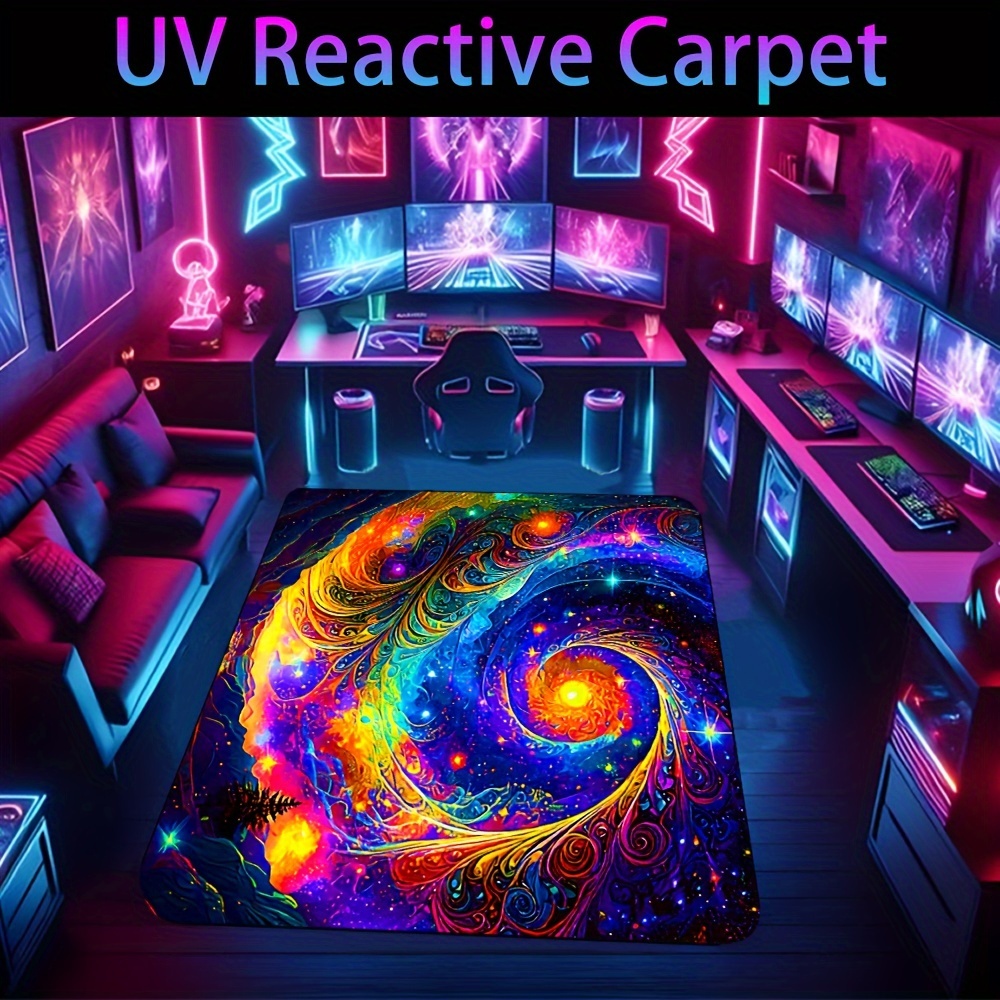 

Uv Reactive Starry Sky Gaming Rug - Non-slip, Washable Area Mat For Game Room, Bedroom, Living Room & Bathroom Decor